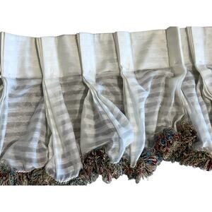Vintage Custom Designer Pinch Pleat Ivory Valance Rustic Bohemian Fringe 58”